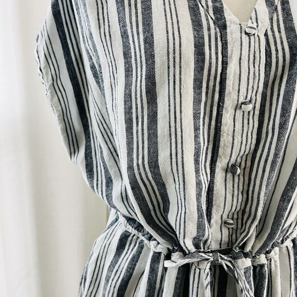 Time & Tru Gray & White Striped Linen Blend Breezy Button Down Dress - XL 16/18 - Picture 3 of 8